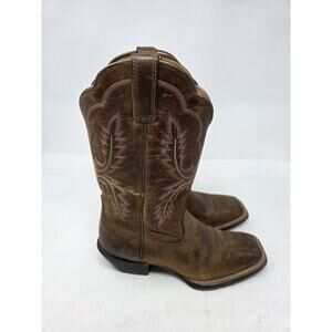 ARIAT 4LR COWBOY BROWN BOOTS SIZE 6 B WOMENS 10027391 PINK STITCH